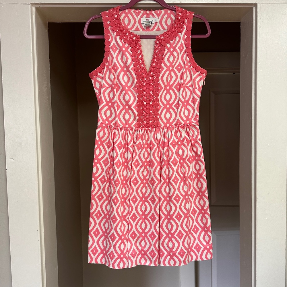 Vineyard Vines Pink and White Midi Dress